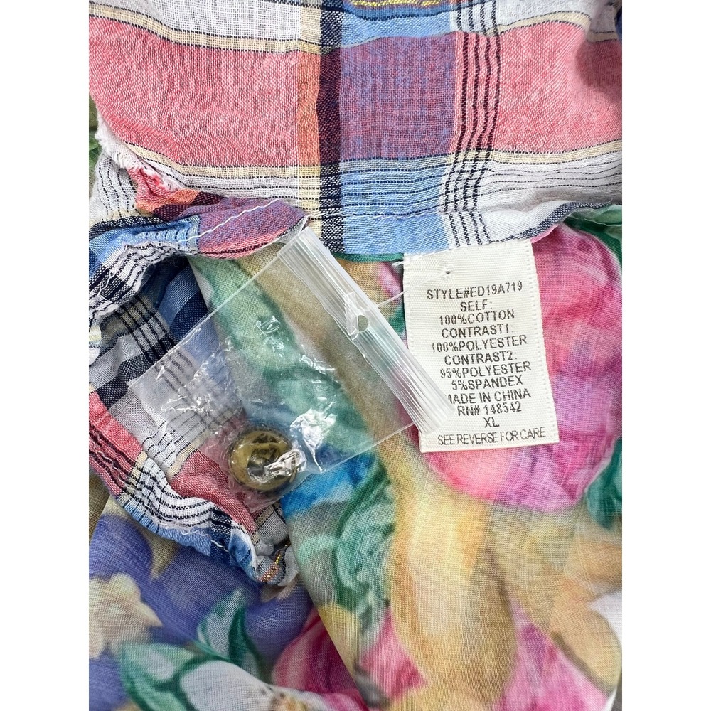Aratta Silent Journey XL Plaid Floral Mixed Media Shirt Dress Velvet Collar - Picture 5 of 13